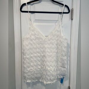 NWT Cupshe Size XL White Feathered Adjustable Spaghetti Strap V Neck Cami Top